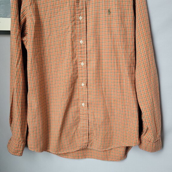 Ralph Lauren Checked Custom Fit Cotton Poplin Oxford Dress Shirt Orange Green L - Picture 7 of 12